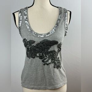 ZARA COLLECTION grey embroidered sequin tank top - size medium